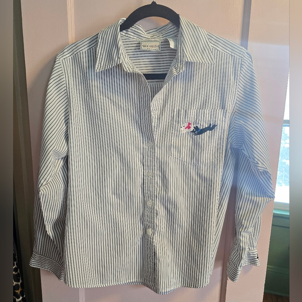 Vintage Nada Valley Dog Striped Cotton Shirt Size Small Petite